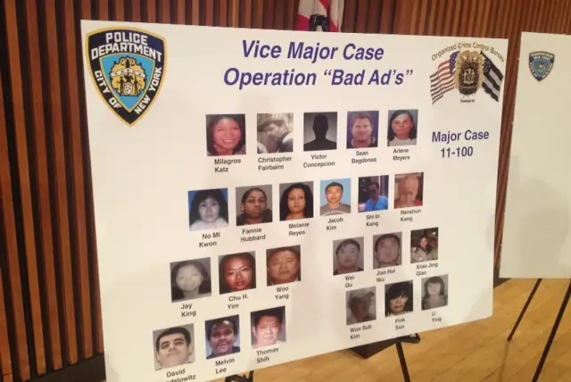 An NYPD display shows the people indicted in Operation "Bad Ad"